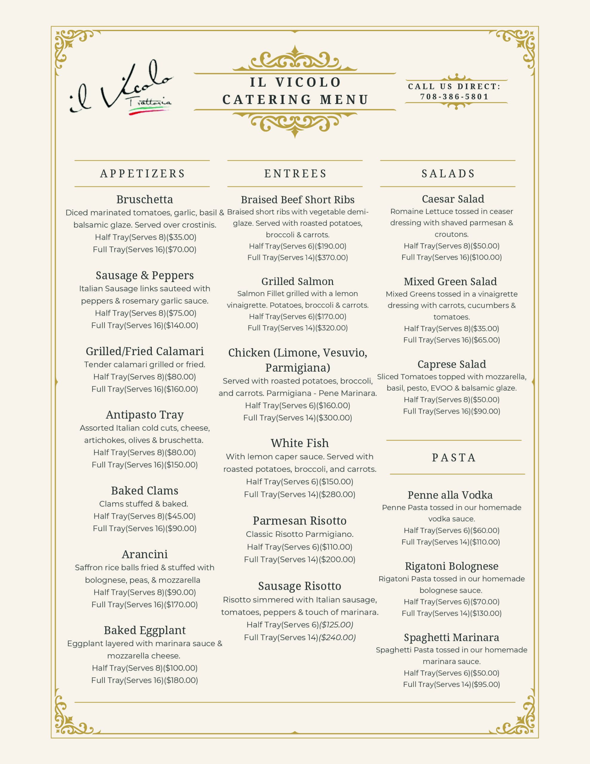Il Vicolo Catering Menu
